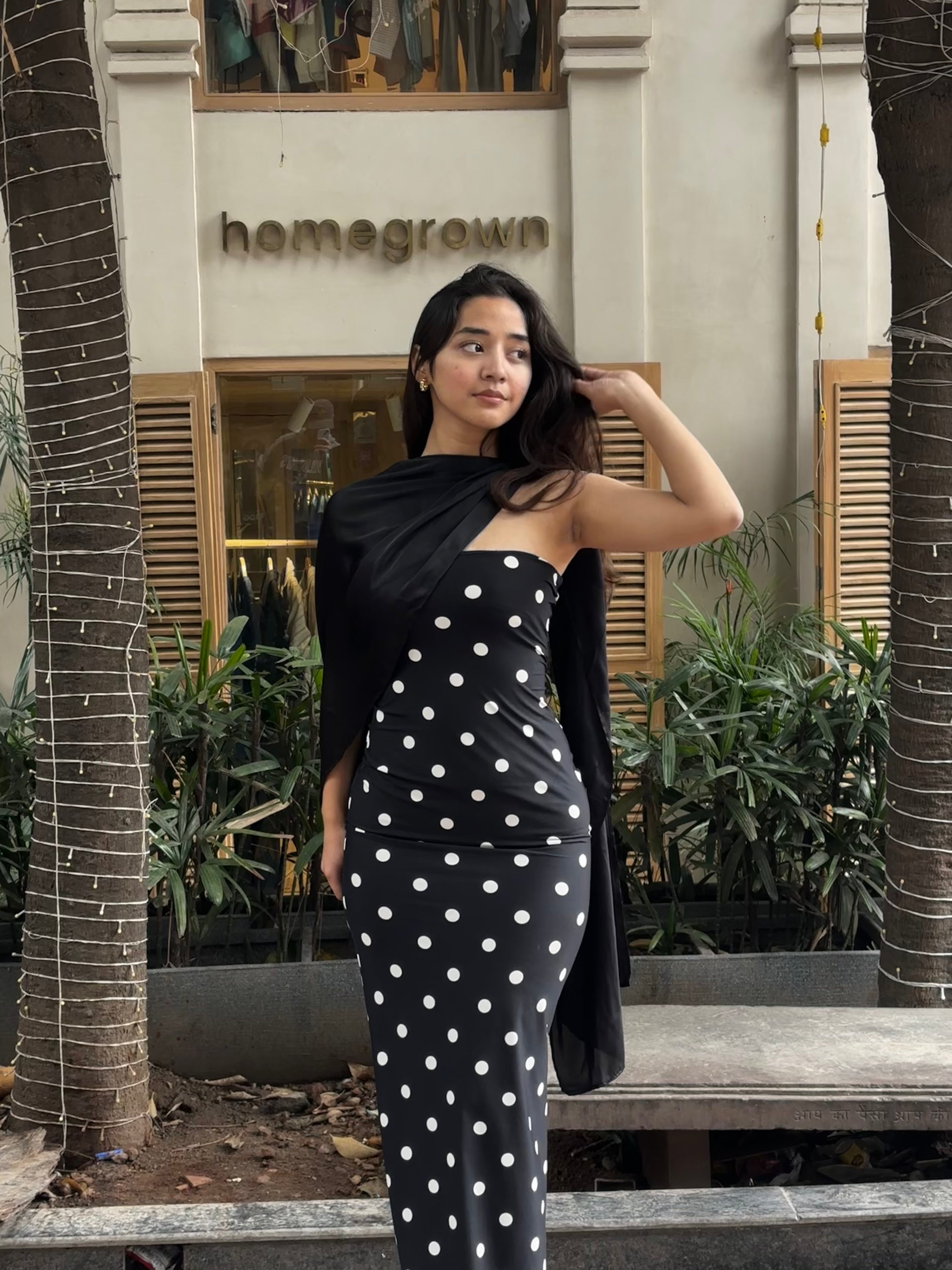 Amaya Scarf Strapless Maxi Polka Dot Dress