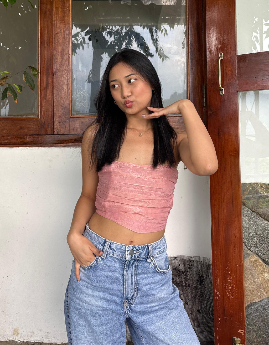 Elina's Glass Organza Top - Pink