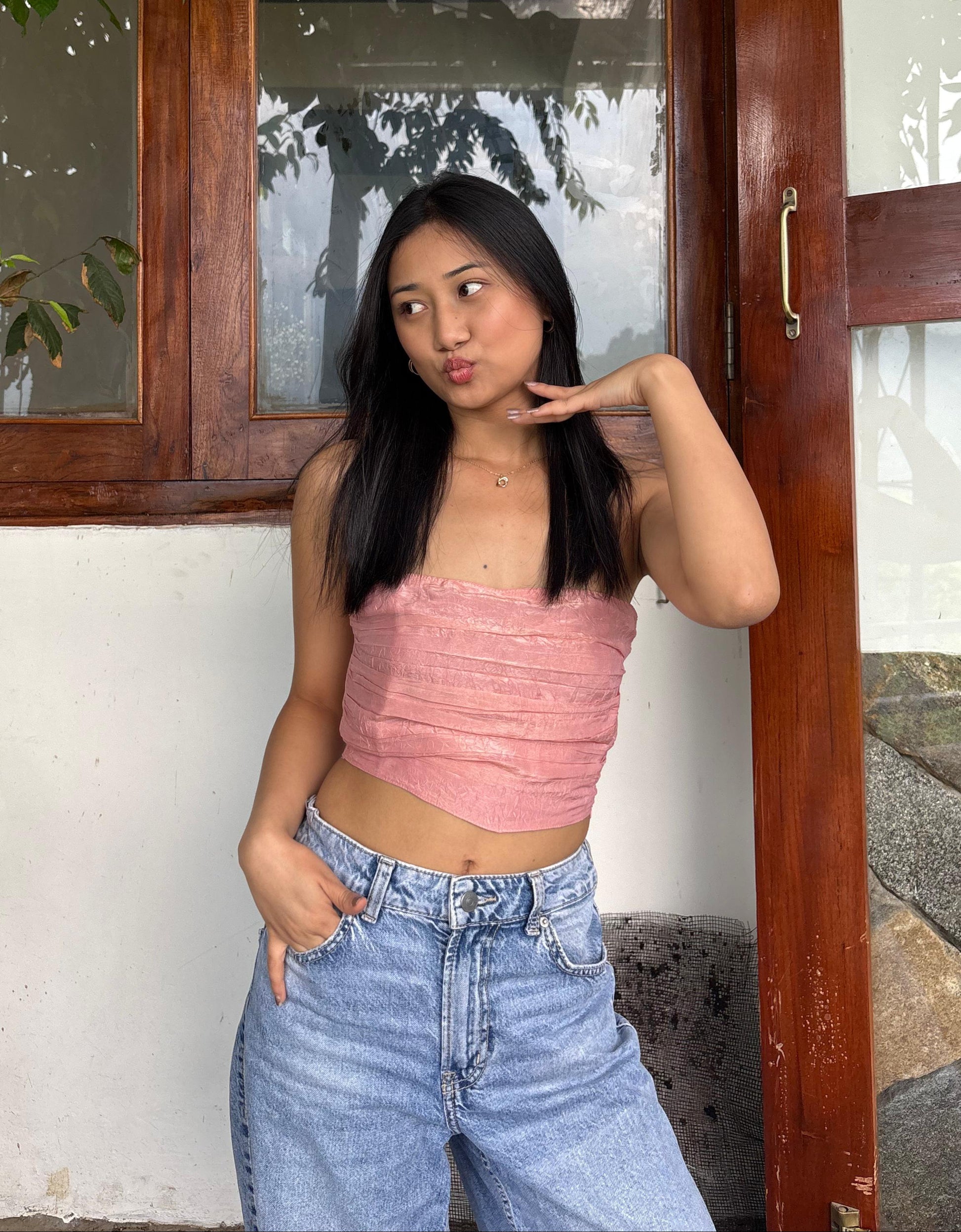 Elina's Glass Organza Top - Pink