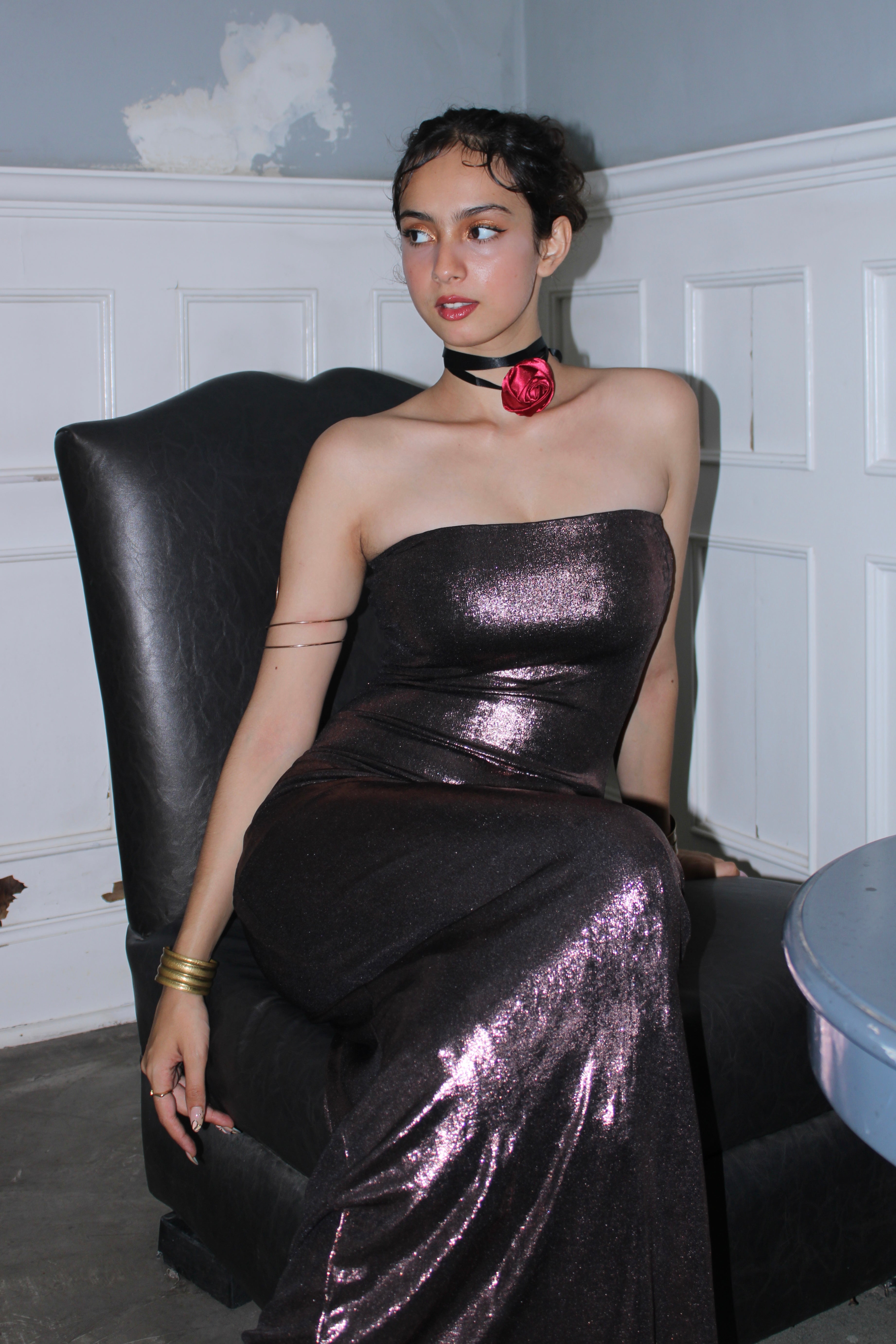 Mocha Shimmer Strapless Dress