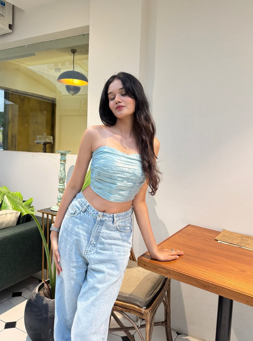 Elina's Glass Organza Top - Blue