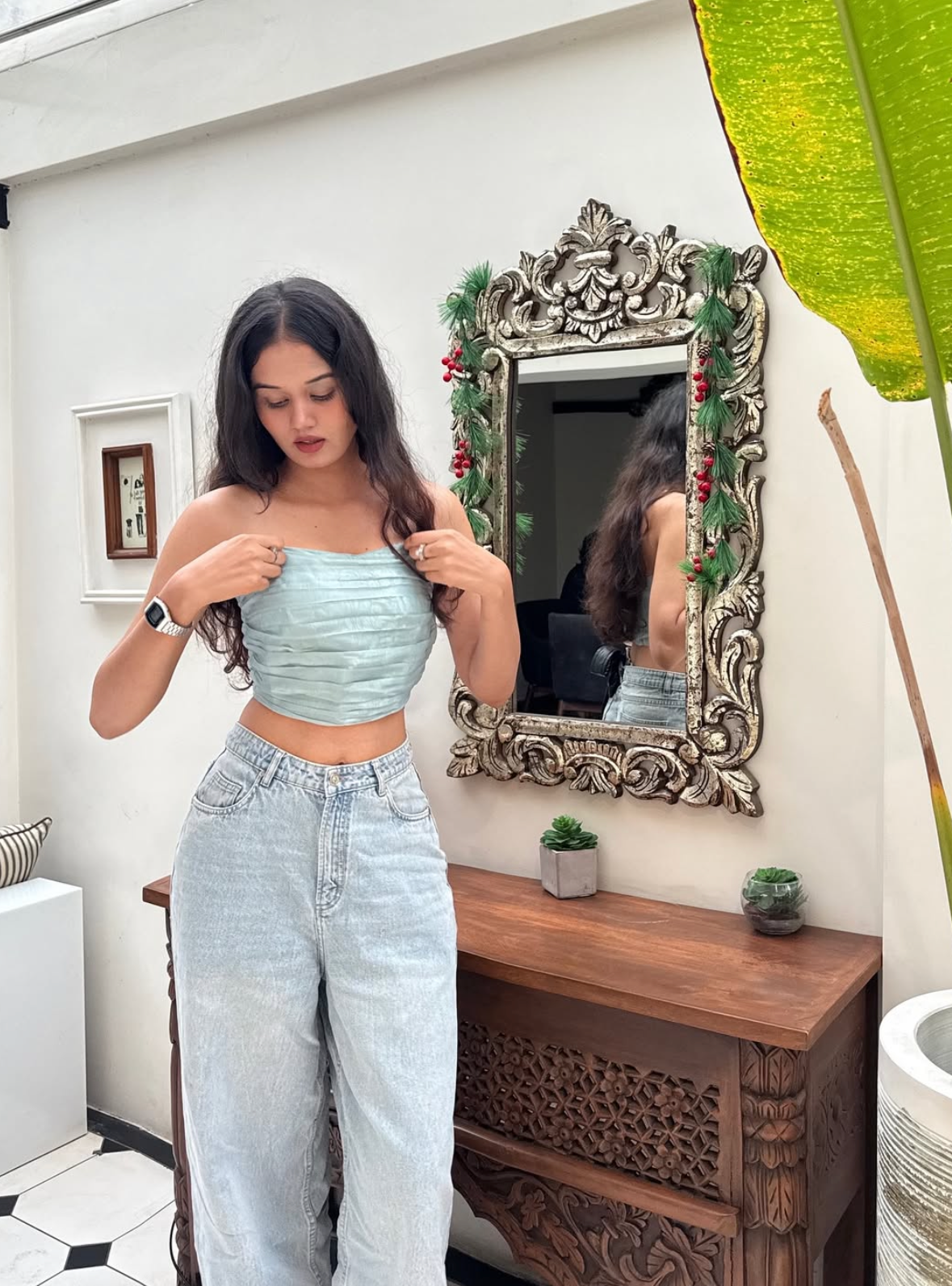 Elina's Glass Organza Top - Blue