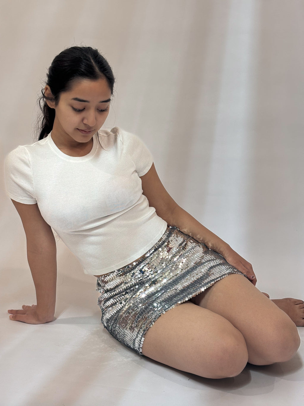 Corah Silver Sequin Mini Skirt